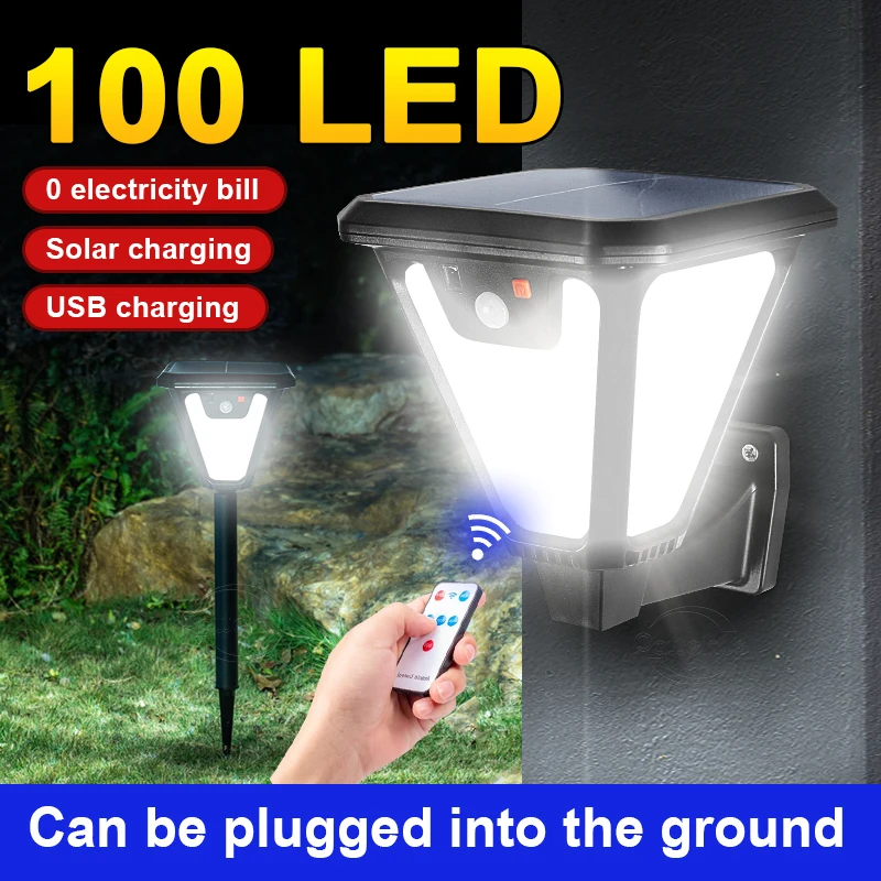 Newest 6000LM Outdoor Garden Solar Light 100 LED Street Light USB Charging Solar - £147.10 GBP