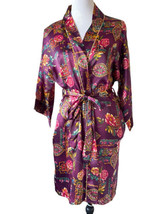 Vintage Kathryn Robe Women&#39;s silky polyester purple floral robe Small  - $24.99