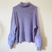 Umgee Oversized Turtleneck Sweater Faux Fur Detail Sz M - £19.39 GBP