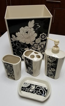 SPRINGS Drama Vintage 5 Pc Black Beige Floral Ceramic Bathroom Accessory Set - £27.53 GBP