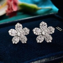 Beautiful Peach Blossom Floral CZ Stud Solid 925 Sterling Silver Women&#39;s Earring - £48.62 GBP
