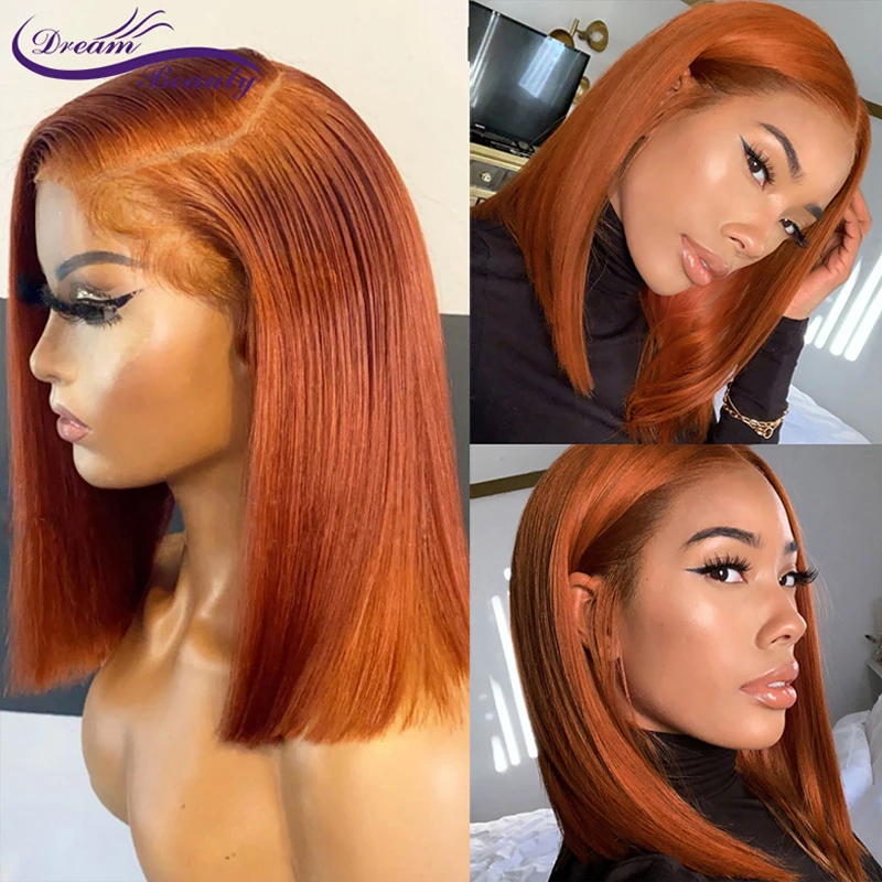 Orange Ginger Color Peruvian Remy Human Hair Wigs Short BoB Straight Wig... - £110.45 GBP+