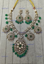 VeronuiQ Trends-Elegant Victorian Emerald Green Beads and Polki Necklace Set - £195.56 GBP