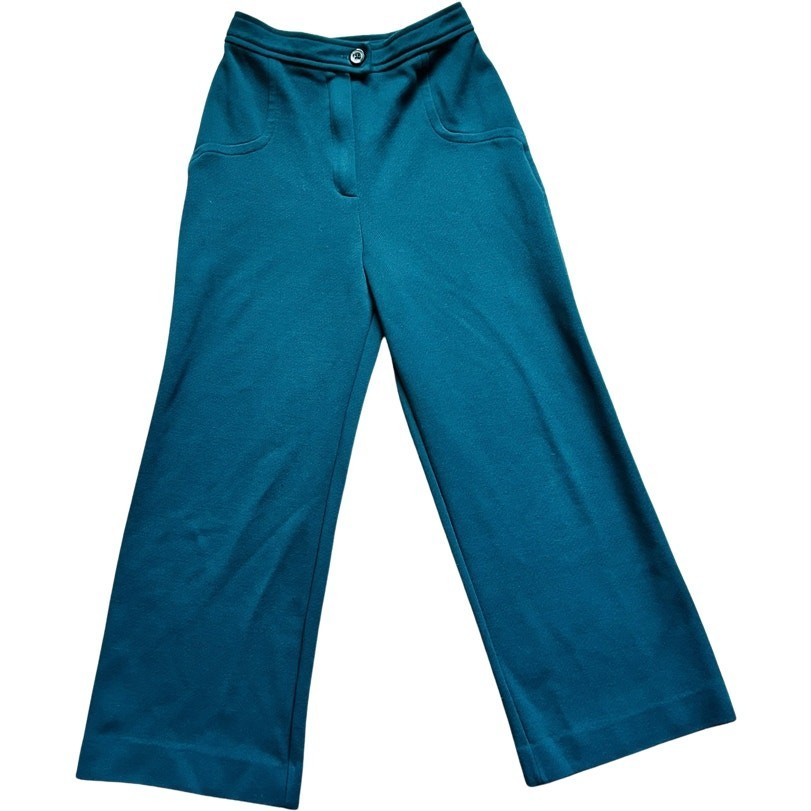 Vintage Teal High Waisted Wide Leg Pants Waist 23&quot; Inseam 24&quot; 60s 70s Disco - $21.26