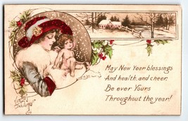 New Year Postcard Signed Kathline Elliott Victorian Mom And Child Gibson... - £61.57 GBP