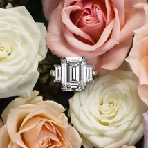 Solid 14K White Gold 2.55Ct Emerald Cut Simulated Diamond Engagement Ring Size 7 - £211.76 GBP