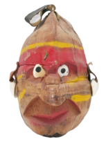 Vintage Tiki Bar Coconut Tribal Head Hand Painted Carved Shell Eyes And Earings - £15.97 GBP