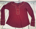Womens Long Sleeve Boho Shirt Embroidered Top XS Burgundy - $23.75