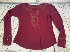 Womens Long Sleeve Boho Shirt Embroidered Top XS Burgundy - £18.67 GBP