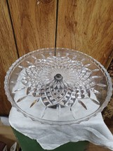 Vtg 11&quot; Cut Glass Cake Stand Silver Plated Pedestal - $24.74