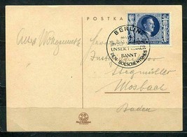 Germany 1943 Postal Card Berlin Baden Mi 846 Special Cancel g1400b - £7.13 GBP