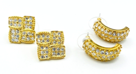 Set of Two Pair Vintage Roman Pierced Earrings Gold Tone Rhinestone - £23.67 GBP