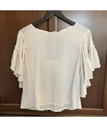 Chelsea &amp; Theodore Womens Small White Pink Seersucker Pullover Top Ruffl... - $11.88