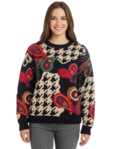 VTG 80s Knitting Needles Houndstooth Paisley Intarsia Sweater S/M Ramie ... - $84.10