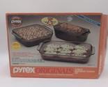 1988 Pyrex Originals 3 Piece Bakeware Starter Set NEW Cake Loaf Fireside... - $38.69