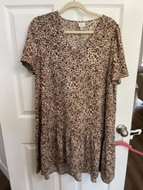 A New Day Cheetah Print Tee Shirt Dress Womens Size Large Brown And Crea... - $11.75
