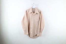 Vtg 60s 70s Streetwear Mens 15.5 33 Knit Collared Long Sleeve Button Shirt Beige - £47.70 GBP
