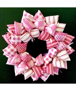 Valentines Day Pink and White Multi Patterned Shabby Chic Fabric Wreath ... - £29.24 GBP