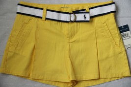 Ralph Lauren Girls Shorts 14 Yellow with White Belt 100% Cotton New - £19.95 GBP