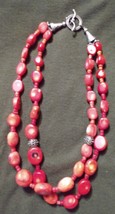 vintage red chunky beaded 17&quot; two strand necklace - £29.98 GBP