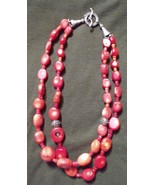 vintage red chunky beaded 17&quot; two strand necklace - £29.43 GBP