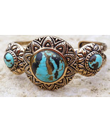 Brase Number 8 Turquoise Bronze Signed Cuff Bracelet, Previously Owned, ... - $41.00