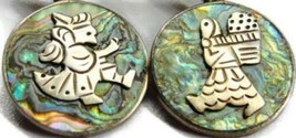 Story Abalone Screw Back Earrings Dangle Patina Vintage Sterling Silver 925 - £77.31 GBP