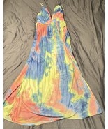Fashion Nova Maxi Dress Tie Dye Rainbow Spaghetti Strap Lined Size Medium - $373.88 MXN