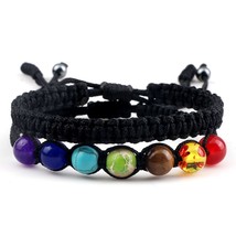 2Pcs/Set Couples Lucky Braided Bracelet 7 Chakra Natural Stone Bangle Jewelry Wo - £14.22 GBP