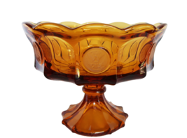 Vtg Fostoria Amber Coin Spot Glass Footed Compote - £31.44 GBP