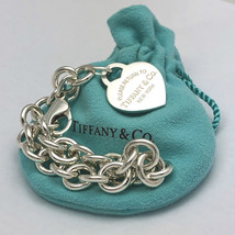 LARGE 8.25" Return to Tiffany & Co Heart Tag Charm Bracelet and Blue Pouch - $389.00