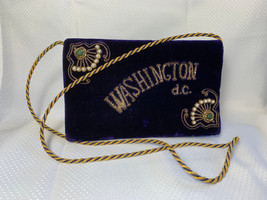 Purple Velour Washington D.C. Small Purse Pocketbook Beaded Goldtone Trim  - £39.80 GBP