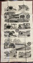 RETRO linen Tea Towel Set of 3 Black &amp; Natural PA Covered Bridges|Weathe... - $22.95