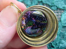 (#DB-315) DICHROIC GLASS brass Pendant JEWELRY PURPLE PINK GREEN - £11.17 GBP