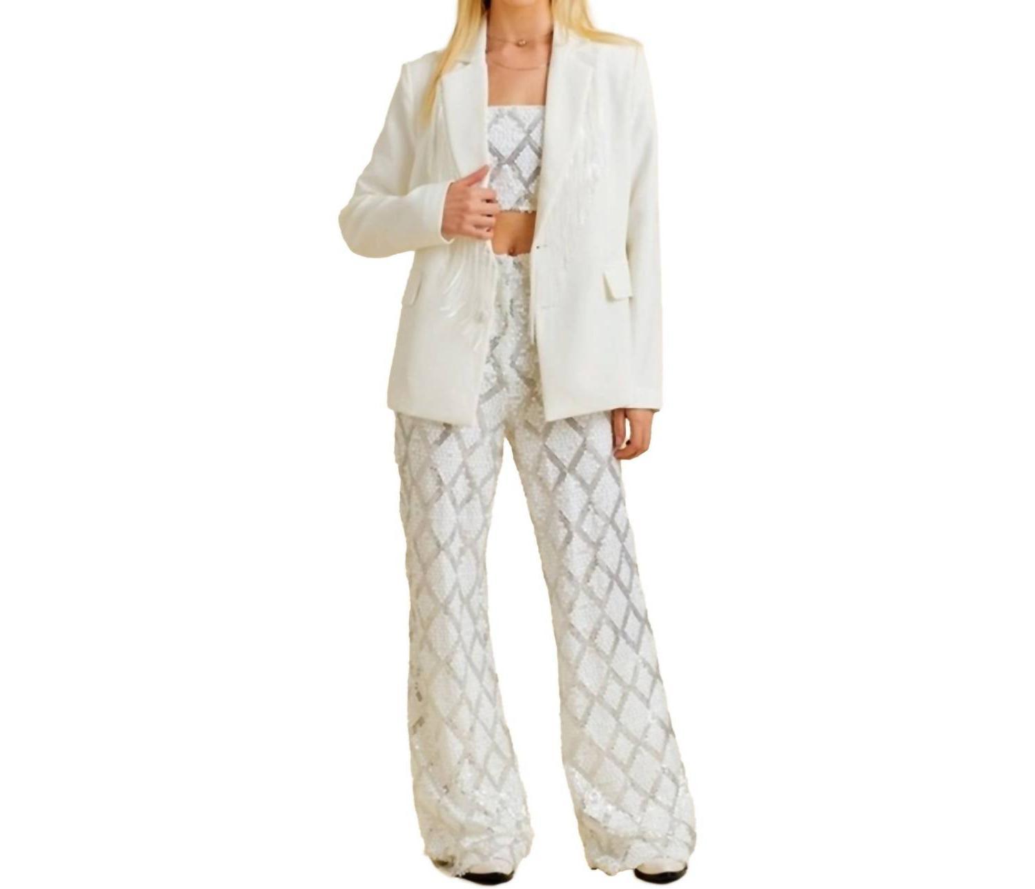 Mainstrip Frisky Business Sequin Fringe Blazer Size L - $57.42
