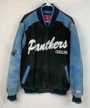 Vintage Carolina Panthers Jacket NFL Embroidered Leather Suede Bomber NF... - $59.99
