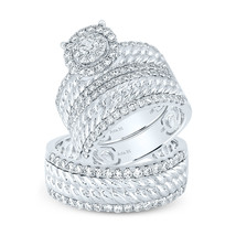 14kt White Gold His Hers Round Diamond Cluster Matching Wedding Set 2 Cttw - £3,204.39 GBP