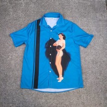 Catch The Waves Shirt Mens Medium Vargas Girl Pin-Up Bowling Camp Sailor - £24.03 GBP