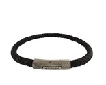 Mens Silver Black Leather Weave Braid Rope Stainless Steel 316L Bracelet... - $11.87