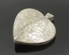 925 Sterling Silver - Vintage Floral Vine Etched Love Heart Pendant - PT16379 - £52.64 GBP