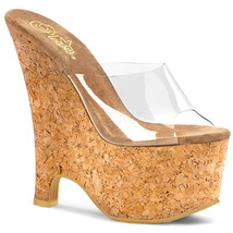 PLEASER Sexy Cork Platform Wedges 6 1/2&quot; Heels Slip On Exotic Shoes BEAU601/C/CK - £49.52 GBP