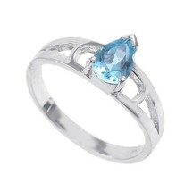 Silver Swiss Blue Topaz Ring Blue Topaz Solitaire Ring 5x7 mm Pear Topaz Band - £30.27 GBP