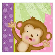 Girl Monkey Beverage Dessert Napkins Baby Shower Birthday Party Supplies 16 Ct - $2.98