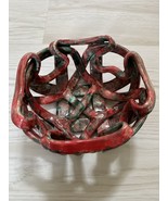 Vintage Red Italy Woven Ceramic Bread Fruit Bowl Decor Bowl 9” - $37.39