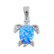 Blue Lavender Opal Filigree Sea Turtle Pendant Necklace Solid Sterling Silver - £13.46 GBP