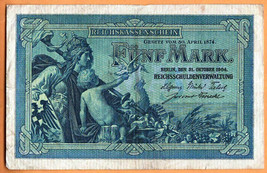 GERMANY 1904 Reichsschuldenverwaltung  5 Mark  Banknote Paper Money Bill... - $5.45