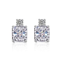925 Sterling Silver Earrings European American Fashion Square Ice Flower Cut Hig - £57.67 GBP