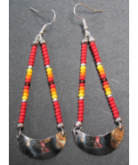 New Native Handmade 3.5&quot; Nickel Silver Single Gorget Earrings Red Beads - $40.63 CAD