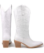 NEW Women&#39;s White Western Cowboy Boots Size 5 Faux Leather Retro New Inbox - $483.57 MXN