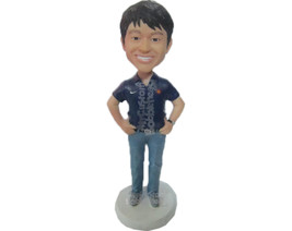 Custom Bobblehead Neat Handsome Man In Polo With Hands On Waist And A Wrist Watc - £70.52 GBP